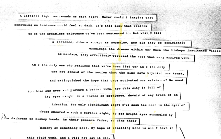 Alt text: The image of the tape overlaid on the scan of the journal entry.