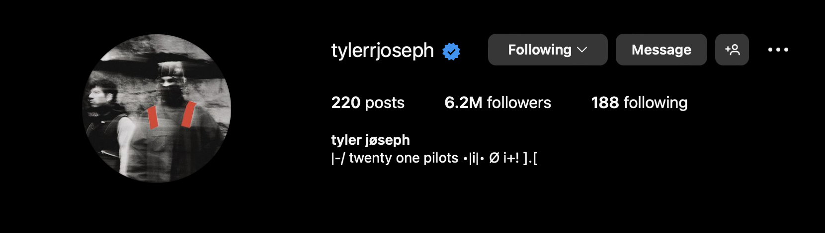 Alt text: Tyler&#39;s Joseph&#39;s Instgram profile.
